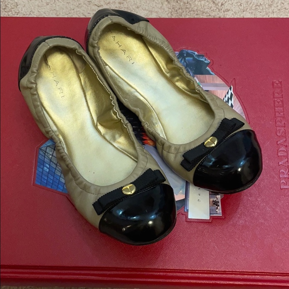 Tahari two/tone flat ballerina shoes.